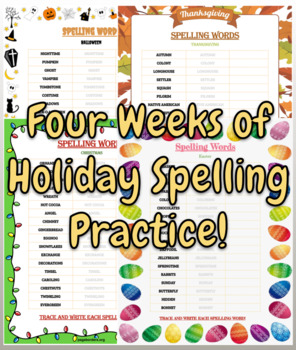 Preview of 4th Grade Four Week Holiday Spelling Practice Set