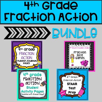Preview of 4th Grade Fraction Bundle of Activities, Math Centers, and STAAR Test Prep