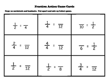 Equivalent Fractions Math Station Game with Manipulative & Printable