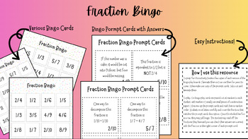 Preview of 4th Grade Fraction Bingo Game- Fraction Games-Equivalent & Decomposing Fractions