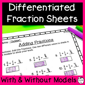 Preview of Fraction Worksheets & Intervention Pack - Comparing Fractions with Models & More