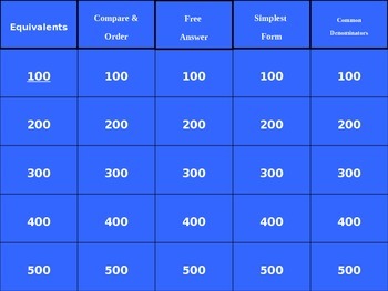 Preview of 4th Grade Fraction Jeopardy