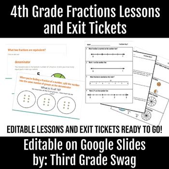 Preview of 4th Grade Fraction Lessons and Exit Tickets | Editable 