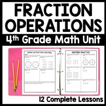 Preview of 4th Grade Fraction Operations Unit, 4th Grade Fraction Review Fractions Packets