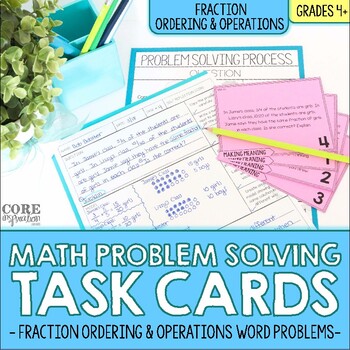 Preview of 4th Grade Fraction Ordering and Operations Word Problem Solving Math Task Cards