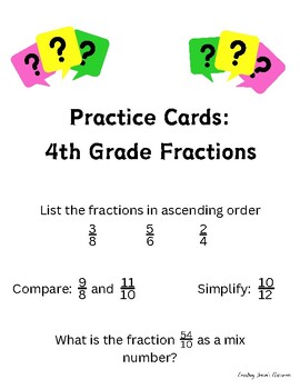 Preview of 4th Grade Fraction Practice Cards