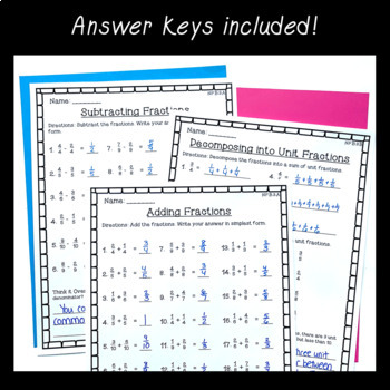 4th Grade Fraction Worksheets Pack ~ All NF Standards ~ No Prep! by