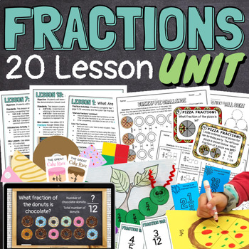 Preview of 4th Grade Fractions 20 Lessons Unit BUNDLE Slides, Games, Worksheets