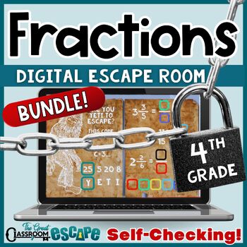 Preview of 4th Grade Fractions Activities Digital Escape Room Bundle Math Review Games
