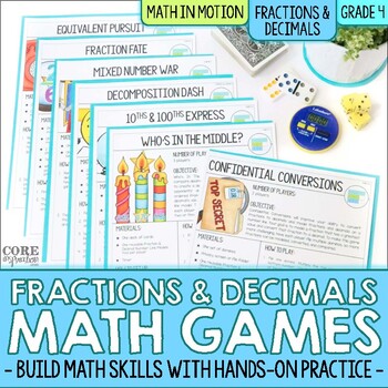 Preview of 4th Grade Fractions & Decimals Math Games | Hands-On Learning for Workshop