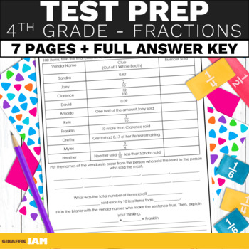 Preview of 4th Grade Math Test Prep Fractions Review with Math Tasks for End of Year