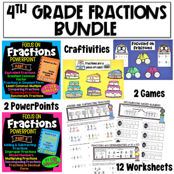 Preview of 4th Grade Fractions Bundle: PowerPoints, Worksheets, Games, Craftivities