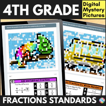 Preview of 4th Grade Fractions Color by Number Review Worksheets Equivalent Comparing