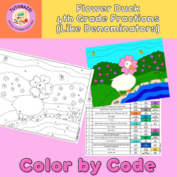 Preview of 4th Grade Fractions Review | Flower Duck Color by Code Coloring Worksheet