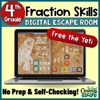 Preview of 4th Grade Fractions Skills Digital Escape Room Activity - Engaging Fraction Game