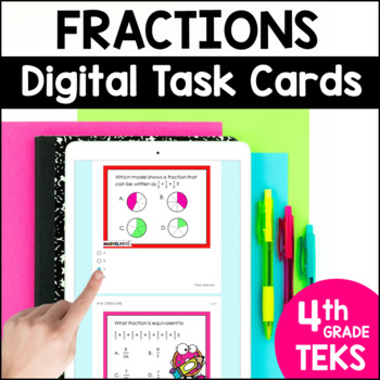 Preview of Fraction Task Cards - 4th Grade Fractions TEKS - Online STAAR Review