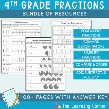 Preview of 4th Grade Fractions Unit - Practice Worksheets and Review