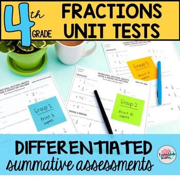 Preview of 4th Grade Fractions and Decimals Differentiated Unit Worksheets Tests