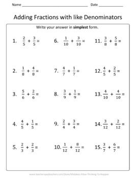 4th Grade Fractions Worksheet Practice Set by Mistakes Allow Thinking ...