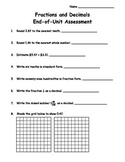 4th Grade Fractions and Decimals Unit Assessment