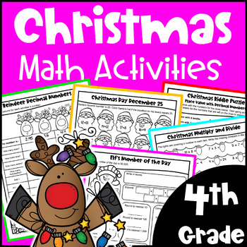 Preview of 4th Grade NO PREP Christmas Math Worksheets - Fun Activities Packet w/ Digital