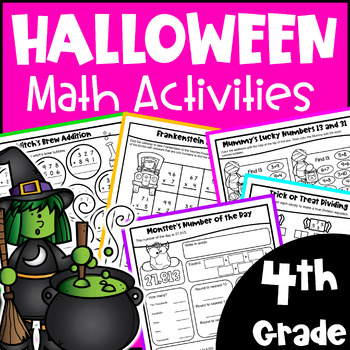 Preview of 4th Grade Fun Halloween Math Activities Worksheets: Printable & Digital