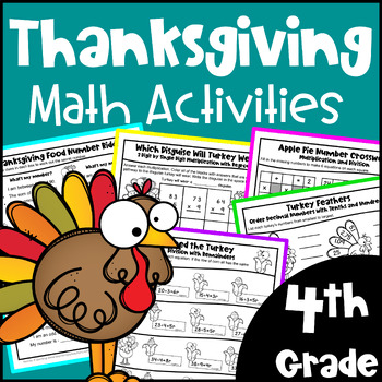 Preview of 4th Grade Fun Thanksgiving Math Activities Worksheets - Print & Digital