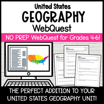 Preview of 4th Grade Geography of the United States WebQuest | A NO PREP Activity!