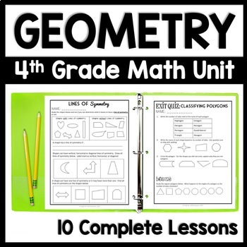 Preview of 4th Grade Geometry Unit, Geometry Worksheets Bundle, Geometry Review & Practice