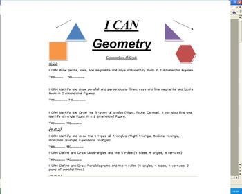 Preview of 4th Grade Geometry Common Core I CAN Statements and What they MEAN!