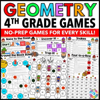 Preview of 4th Grade Geometry Worksheet Games Activity Measuring Angles Lines of Symmetry