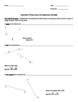 Preview of 4th Grade Geometry - Lines, Segments, Rays, and Angles
