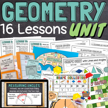 Preview of 4th Grade Geometry 16 Lessons Unit BUNDLE With Slides, Games, Worksheets