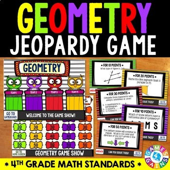 Preview of Math Jeopardy 4th Grade Geometry Review Angle Triangle Types & Lines of Symmetry