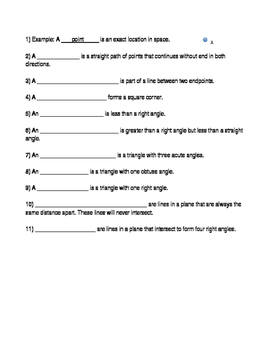 4th grade geometry vocabulary worksheet homework by mrscolemansstore