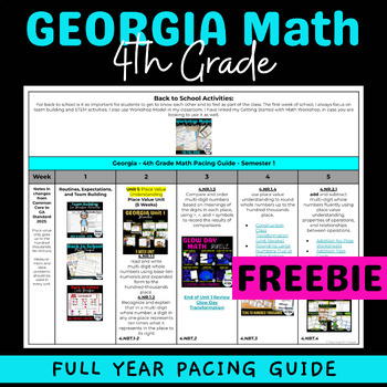 Preview of 4th Grade Georgia Standards Math Pacing Guide FULL YEAR | FREEBIE