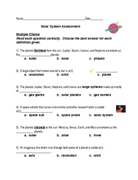 4th Grade Georgia Standard Based Solar System Assessment | TpT