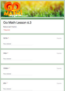 Preview of 4th Grade-Go Math Lesson 6.3 -Fractions in Simplest Form-Google Form-NO GRADING