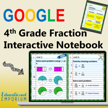 Preview of 4th Grade Google Classroom Math Interactive Notebook, Digital: Fraction Domain