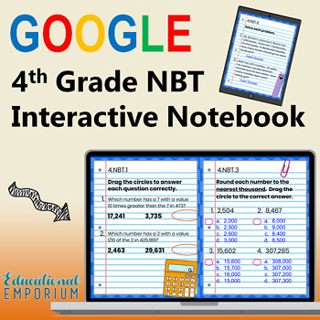 Preview of 4th Grade Google Classroom Math Interactive Notebook, Digital: NBT Domain