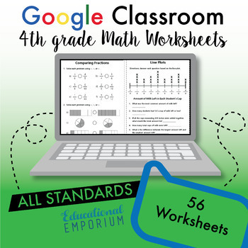 Preview of 4th Grade Math Worksheets ⭐ Digital Google Classroom, Distance Learning, Virtual