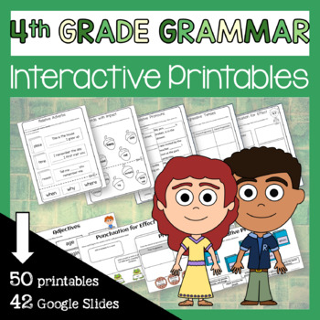 Preview of 4th Grade Grammar 50 Interactive Printables + 42 Google Slides | Spiral Review