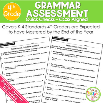 Preview of 4th Grade Grammar Assessment | Weekly Tests | Standard Based Worksheets