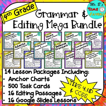 Preview of 4th Grade Grammar & Editing MEGA BUNDLE 14 Lessons 500 Task Cards & LOTS MORE