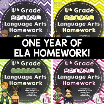Preview of Grammar / Language Spiral 4th Grade Homework BUNDLE