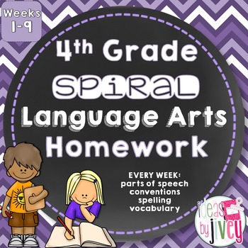Preview of Grammar / Language Spiral Homework 4th Grade Weeks 1-9