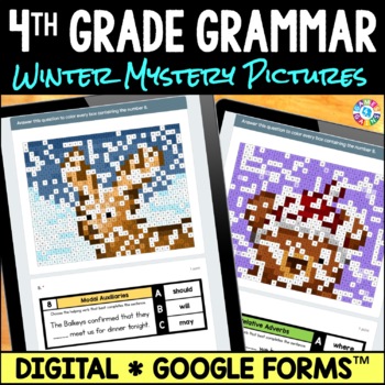 Preview of 4th Grade Winter Themed Grammar Digital Worksheets Activities Review Language
