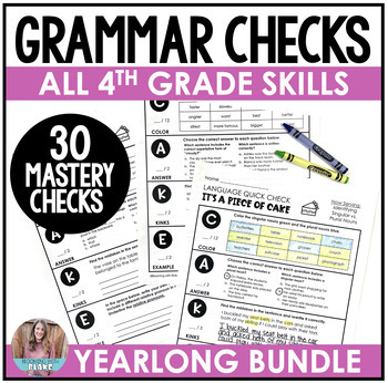 Preview of 4th Grade Grammar Worksheets, Assessments, Quizzes for the Whole Year - EDITABLE