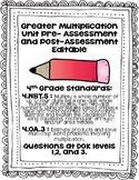 4th Grade Greater Multiplication Pre/Post Assessment: 4.NBT.5