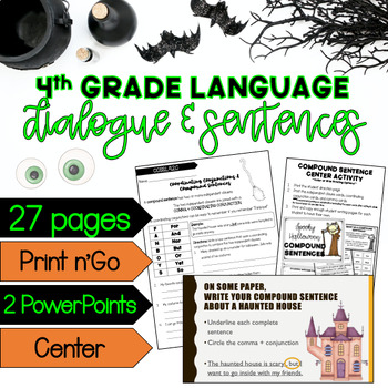 Preview of Halloween Language 4th Grade | Capitalization Dialogue Conjunctions | CCSS.L.4.2